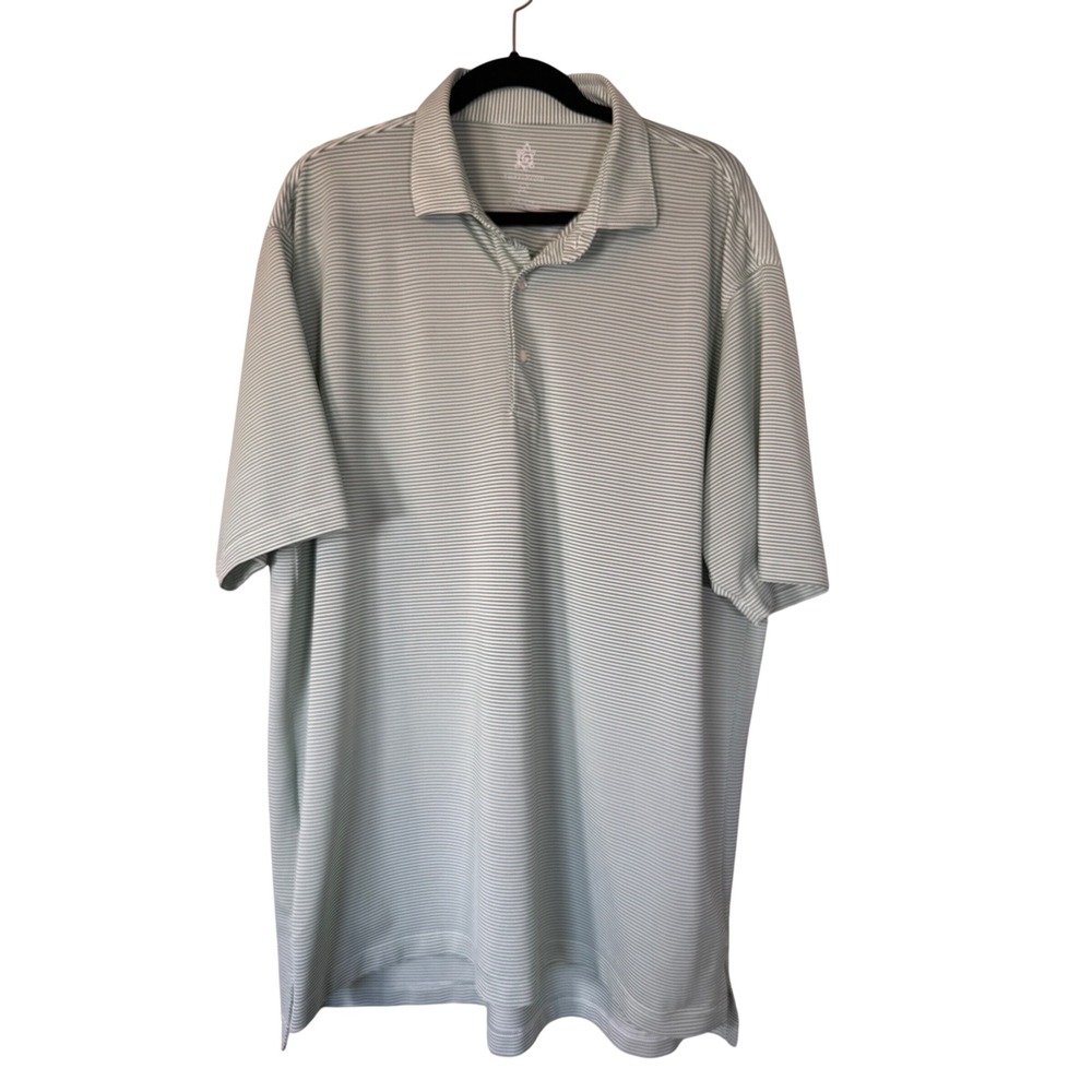 Turtleson Mens XXL Green White Striped Tour Performance Golf Polo Shirt Stretch